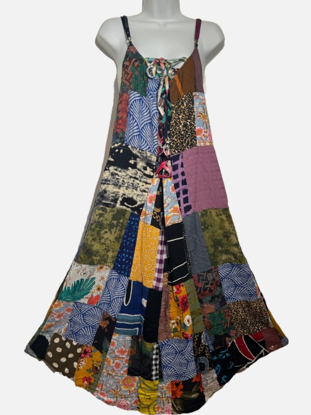 Nwt FUNKY STUFF corset hippie patch boho rayon tank pocket DRESS XL